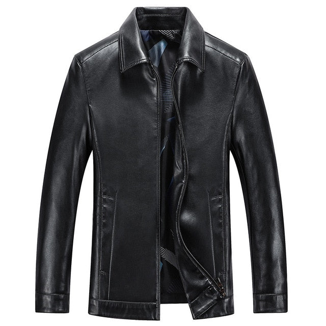Spring and Autumn Quality Men Genuine Leather Jacket Business Casual Sheep skin Turndown Coat Black Men Biker Leather Jacket