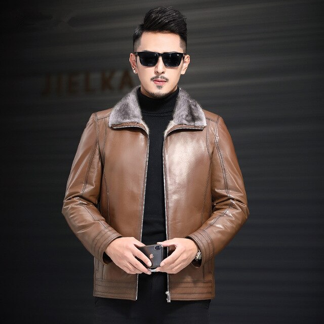 AYUNSUE Genuine Leather Jacket Natural Mink Fur Liner Coat Winter Jacket Men Goatskin Coat Jacket Chaqueta JLK18GT1881 MY1348