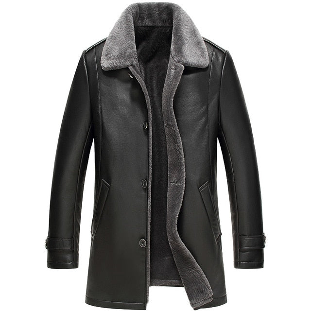 Men's leather Jacket wool interior 2016 New Dusen Klein Genuine sheepskin wool collar Middle long Designer male coat 61Z16017