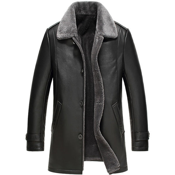 Men's leather Jacket wool interior 2016 New Dusen Klein Genuine sheepskin wool collar Middle long Designer male coat 61Z16017