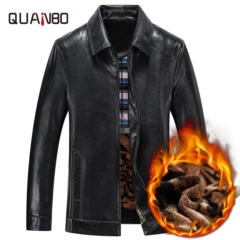 QUANBO 2019 New Autumn Winter  Mens Parka Real Fur Coat Men Sheepskin Real Leather jacket Business Casual Bomber Leather Jacket