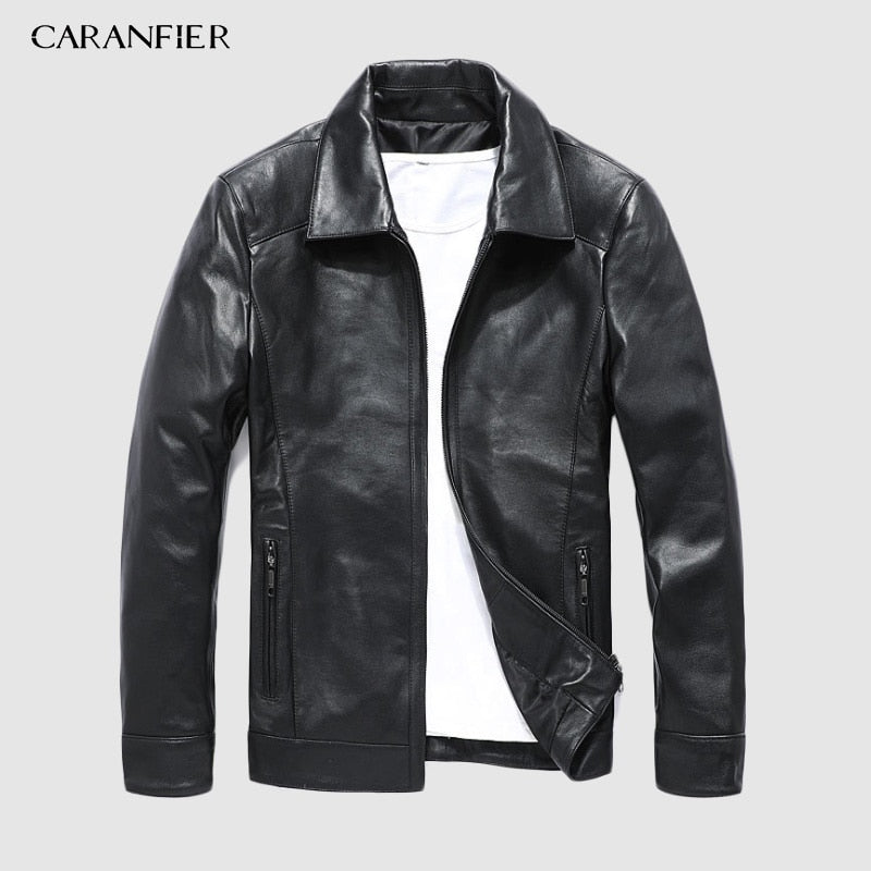 CARANFIER New 100% Sheepskin Fashion Jackets Motorcycle Coat Male Genuine Leather Clothing Design Real Leather Jackets Overcoats