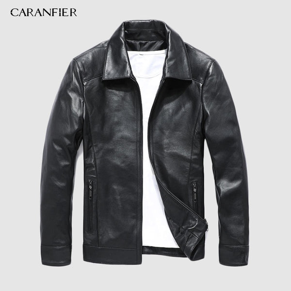 CARANFIER New 100% Sheepskin Fashion Jackets Motorcycle Coat Male Genuine Leather Clothing Design Real Leather Jackets Overcoats