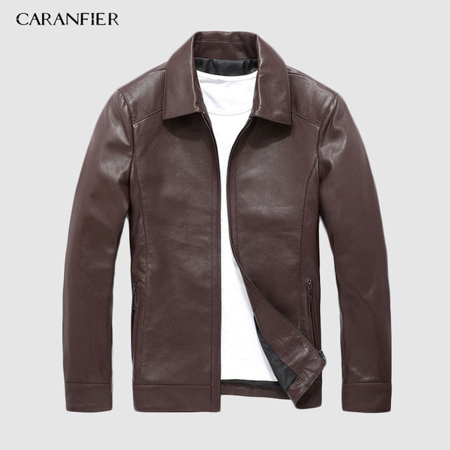 CARANFIER New 100% Sheepskin Fashion Jackets Motorcycle Coat Male Genuine Leather Clothing Design Real Leather Jackets Overcoats