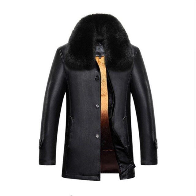 NEW Men Genuine Jacket Winter Faux Fur  Sheepskin Coat For Men's Brand Jacket Male Solid Turn-down Collar Natural Leather Jacket