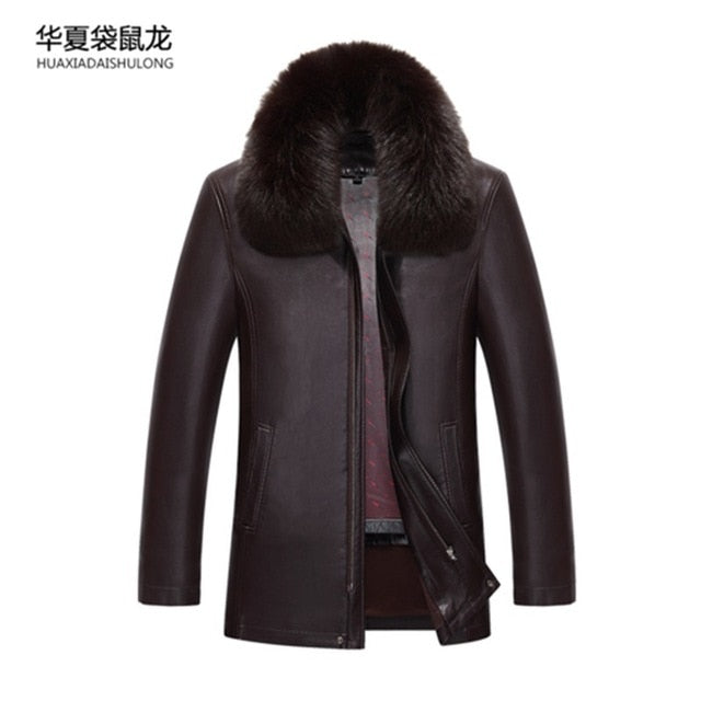 NEW Men Genuine Jacket Winter Faux Fur  Sheepskin Coat For Men's Brand Jacket Male Solid Turn-down Collar Natural Leather Jacket