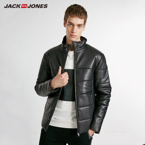 JackJones Winter Men's Fashion Trend Stand Collar Sheepskin Genuine Leather Jacket Warm Coat Heavy Menswear 218428502