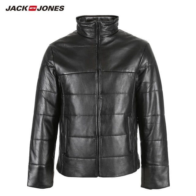 JackJones Winter Men's Fashion Trend Stand Collar Sheepskin Genuine Leather Jacket Warm Coat Heavy Menswear 218428502