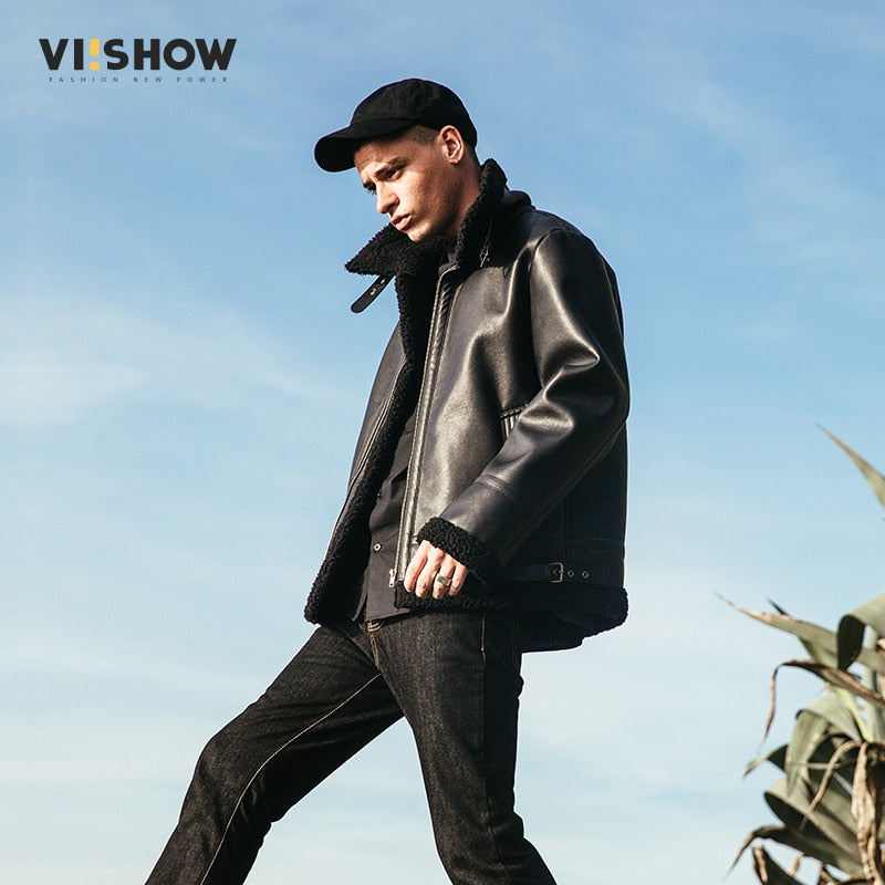 VIISHOW Brand Men Motorcycle Leather Jacket Men Jaqueta De Couro Masculina Mens Leather Jackets Zip PU Leather Coats DC2132174