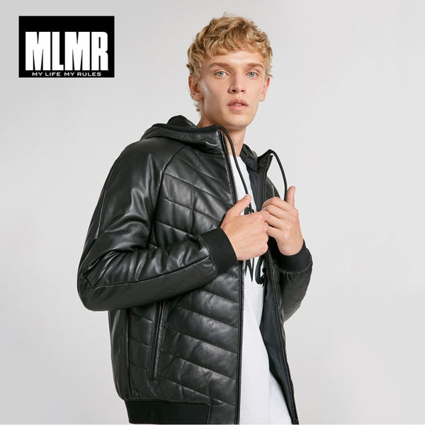 JackJones Men's Fashion Trend Parka Coat Hooded Genuine Leather Jacket Real Sheepskin Coat Menswear 218428505