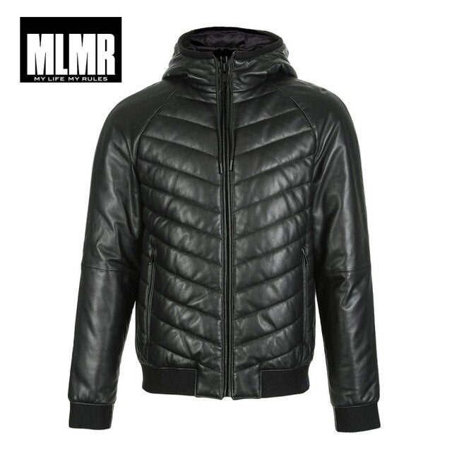 JackJones Men's Fashion Trend Parka Coat Hooded Genuine Leather Jacket Real Sheepskin Coat Menswear 218428505