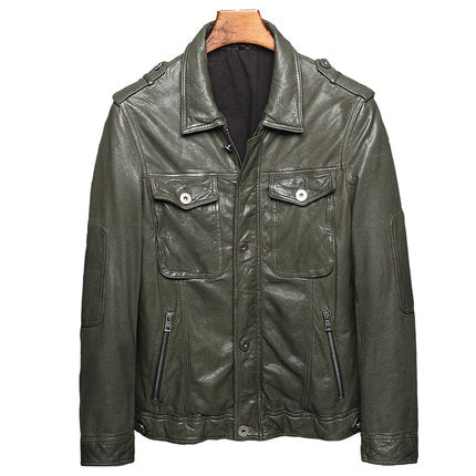 Brand Genuine Leather Jacket Men Luxury Sheepskin Slim Biker Motorcycle Short Coat Male Luxury Black Real Leather Outerwear 4XL