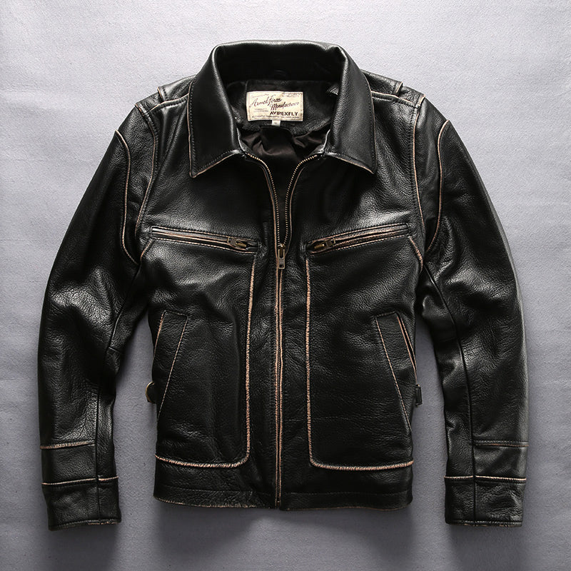 2017 New Men's Genuine leather jacket David style turn down collar skin wind jacket men's leather coat motorcycle jackets