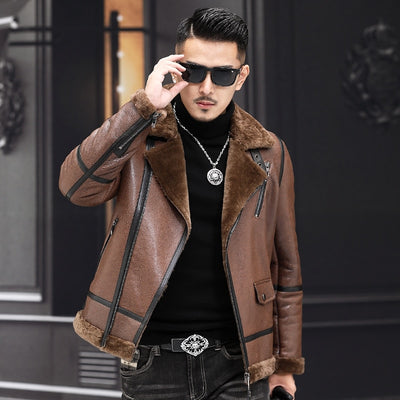 2019 winter new original fur one leather men's suit jacket leather jacket