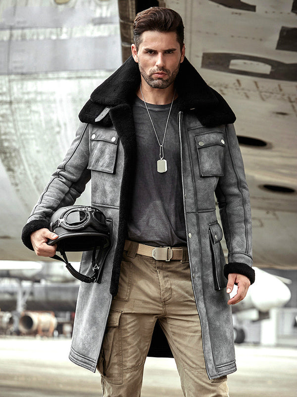 New Winter Thicker Fur One Leather Coat Men's Double Collar Sheepskin Leather Jacket Men High-end Genuine Leather Bomber Jacket