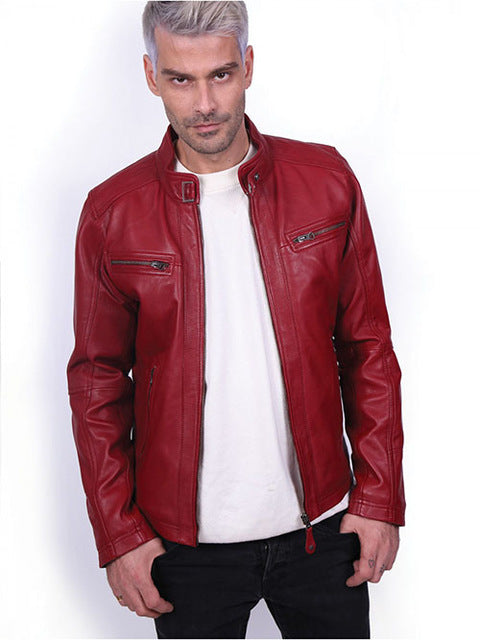 VAINAS European Brand Mens Genuine Leather jacket for men Winter Real sheep leather jacket Motorcycle jackets Biker jackets