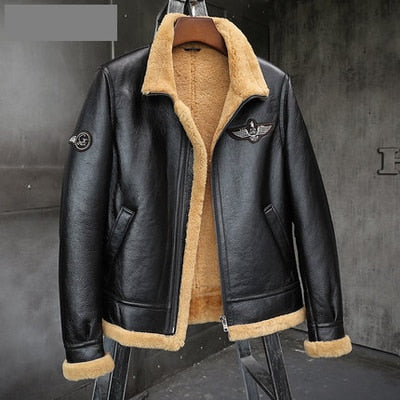 2019 New Mens Brown B3 Shearling Jacket Thicken Sheepskin Coat Winter Fur Coat Mens Leather Jacket Motorcycle Jacket