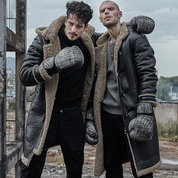 Men Genuine Leather Jacket Real Leather Fur Coats Long Man Original Ecological Sheepskin Coat Hood Shearling Winter Thick Parka