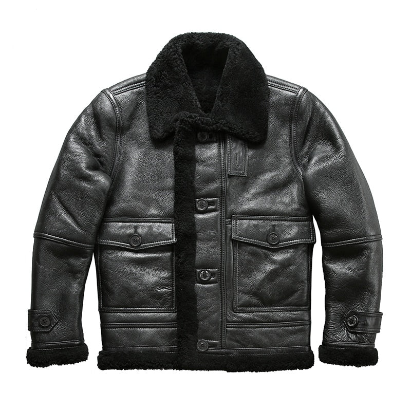 8007 Read Description! Asian size super quality warm genuine sheep fur leather jacket mens winter shearling bomber fur jacket