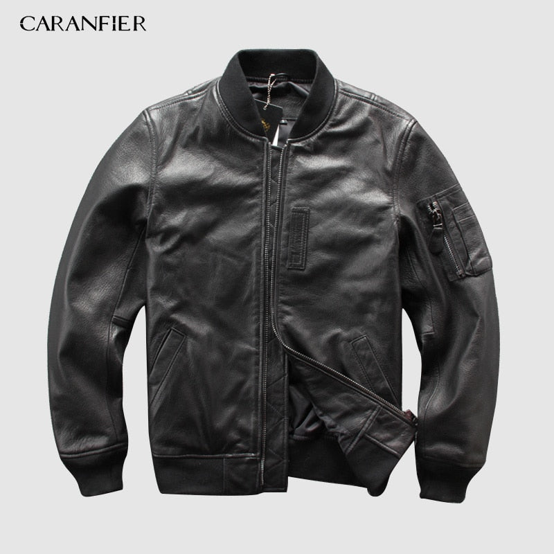 CARANFEIR 100% Sheepskin Mens Genuine Leather Jackets New Style Clothes Tactical Bomber Leather Jacket Coats DHL Free Shipping