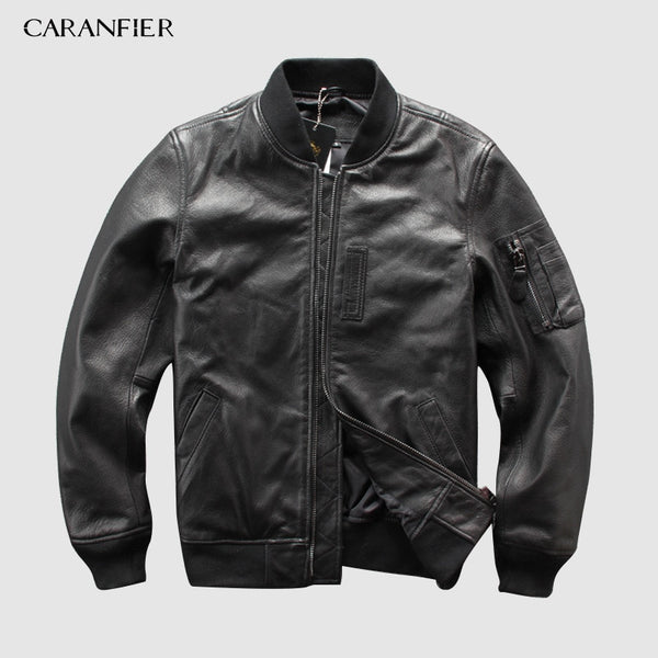 CARANFEIR 100% Sheepskin Mens Genuine Leather Jackets New Style Clothes Tactical Bomber Leather Jacket Coats DHL Free Shipping