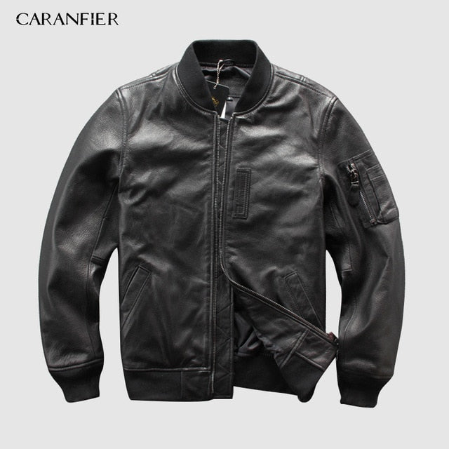 CARANFEIR 100% Sheepskin Mens Genuine Leather Jackets New Style Clothes Tactical Bomber Leather Jacket Coats DHL Free Shipping