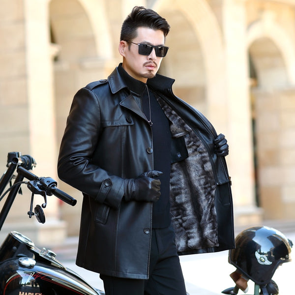 2019 NEW Leather Jacket Men Coats Youth lapel Brand High Quality PU Outerwear Men Business Winter Faux Fur Male Jacket Fleece