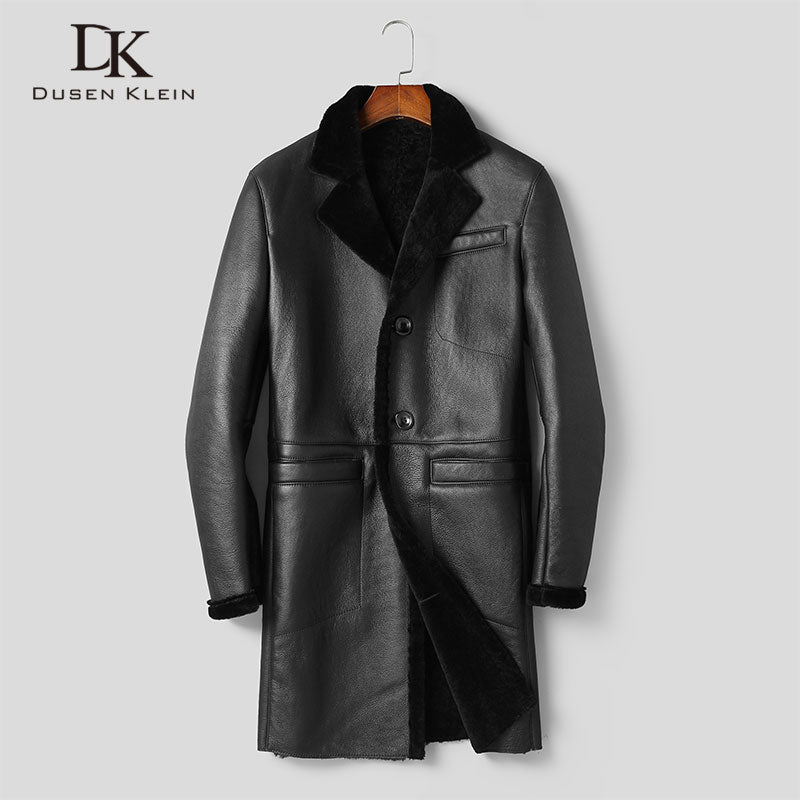 Men's Genuine Leather Jacket Sheepskin Winter Warm Wool Coat Shearling Outerwear 2019 New Designer Brand Luxury Fur Black C2701