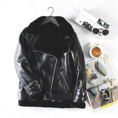 2019 Women's Jacket Bomber Jackets Fashion Solid Outerwear Women Leather Jacket Winter Coats Female Fashion Warm Thick Overcoats
