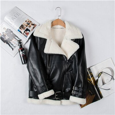 2019 Women's Jacket Bomber Jackets Fashion Solid Outerwear Women Leather Jacket Winter Coats Female Fashion Warm Thick Overcoats