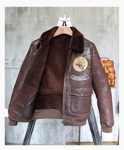 Men's Fur Jacket  Short Leather Jacket Mans B3 Bomber Jacket Shearling Sheepskin Aviator Fur Coat Lambs Outerwear Flight Jacket