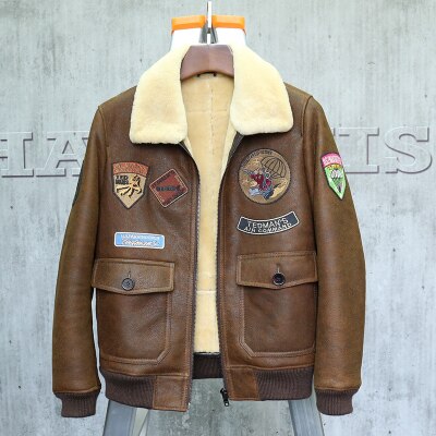 Men's Fur Jacket  Short Leather Jacket Mans B3 Bomber Jacket Shearling Sheepskin Aviator Fur Coat Lambs Outerwear Flight Jacket