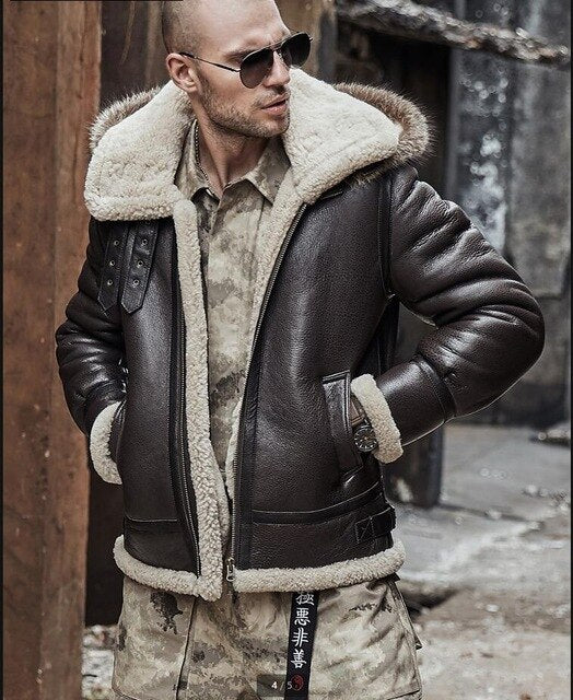 New Genuine Leather Jacket Men Raccoon Fur Hooded Fur One Men's Short Locomotive Fur Winter Leather Coat Sheepskin Jacket