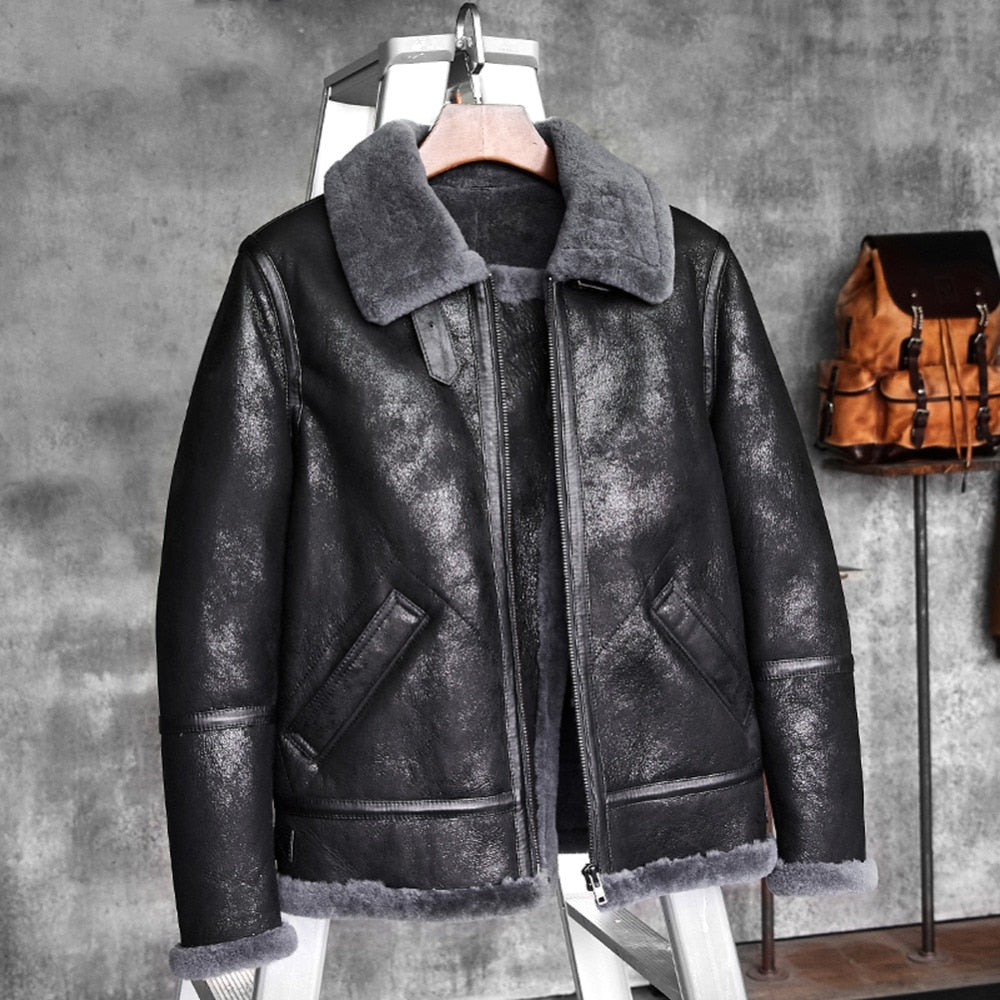B3 Jacket Flying Jacket Men's Shearling Skeepskin Leather Jacket Men's Fur Coat Aviation Leathercraft Pilots Winter Men Jacket
