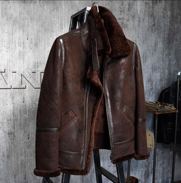 B3 Jacket Flying Jacket Men's Shearling Skeepskin Leather Jacket Men's Fur Coat Aviation Leathercraft Pilots Winter Men Jacket