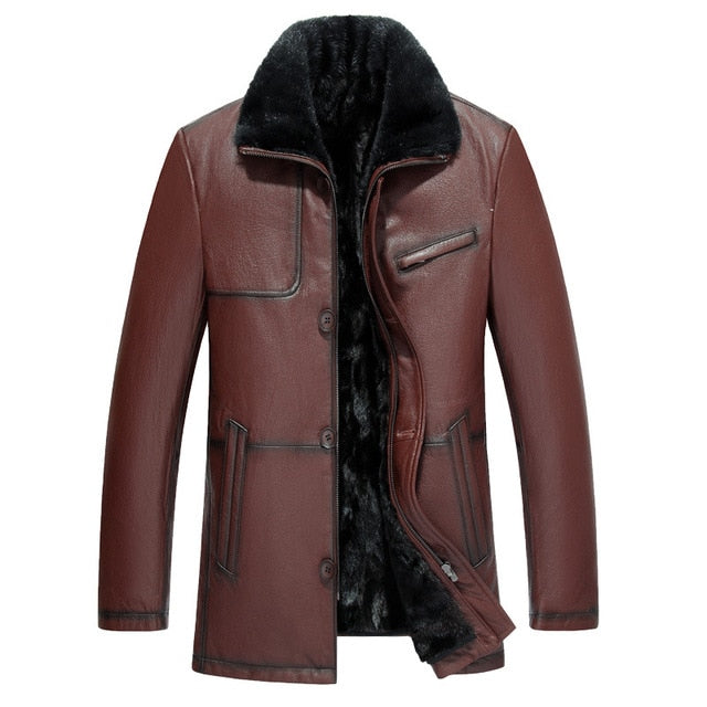 Golomise&Imbettuy Genuine Sheepskin Leather Jacket Natural Mink Fur Liner Parka Coat Men Real Leather Shearling Fur Jacket/Coat