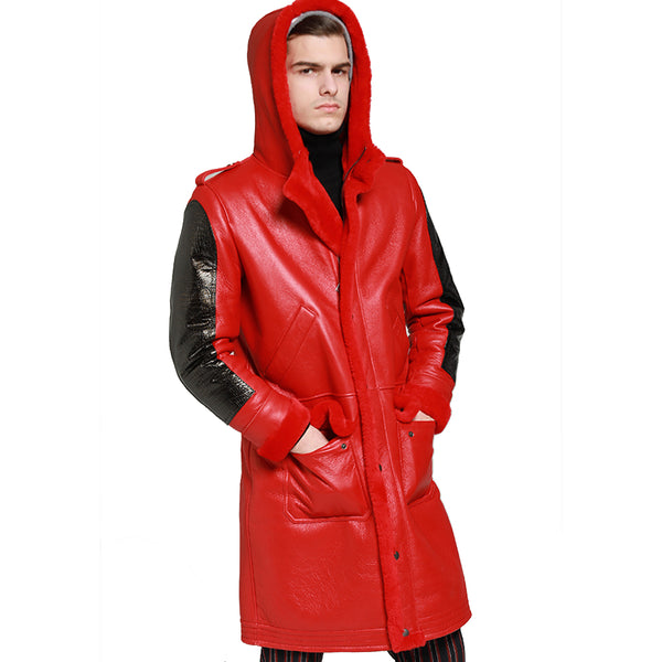 2019 Thicken Long Shearling Sheepskin Coat Men Winter Warm Sheep Leather Jacket Genuine Leather Brown Hooded Real Fur Clothing