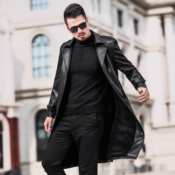 2019 New Fashion Autumn winter Male Leather Jacket Plus Size 3XL 4XL long Black Brown Mens Coats Leather Biker Jackets