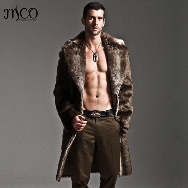 2019 Leather Jacket Men's Faux Fur Coat Long Sleeve Winter Thick Reversible Jacket Fashion Mens Overcoat Parka Plue Size 3xl