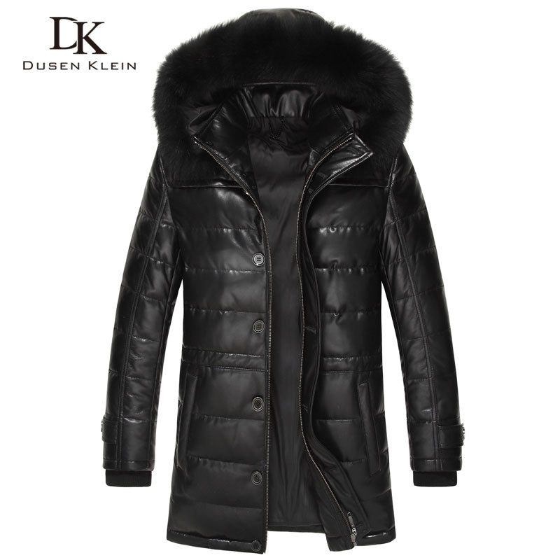 Dusen Klein Brand long down coats men Real sheepskin 90% duck down Slim style fox collar winter leather jacket 61L1568