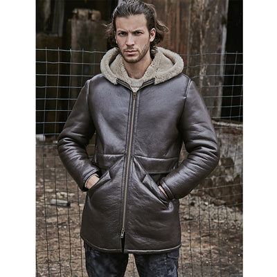2019 New Mens B3 Shearling Jacket Sheepskin Coat Long Leather Jacket Hooded Fur Coat Mens Winter Coats