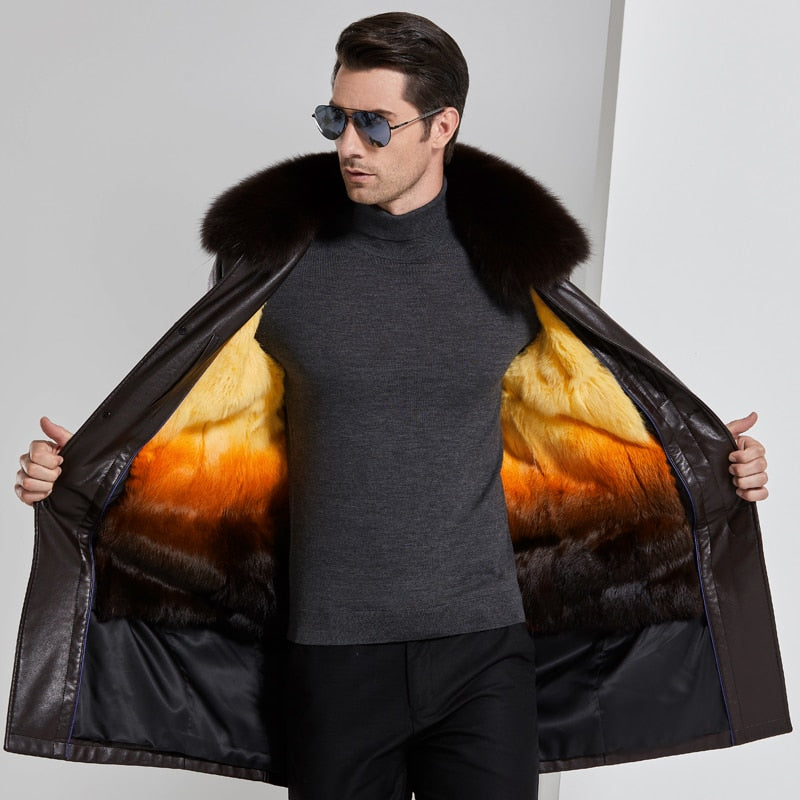 New Mens Leather Jacket Men Leather Coats High Quality PU Outerwear Male Winter rabbit fur collar Leather Parkas