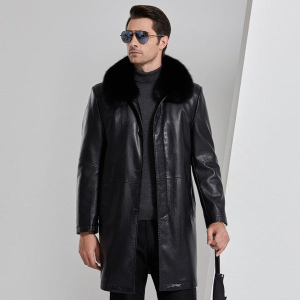 New Mens Leather Jacket Men Leather Coats High Quality PU Outerwear Male Winter rabbit fur collar Leather Parkas