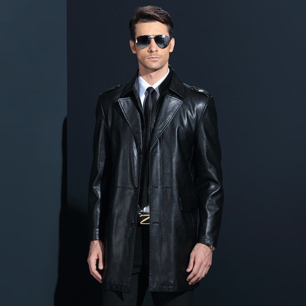Winter Men pu Leather Long Jackets Business Casual Turn-Collar Thick Outwear Jackets and Coats Chaqueta Cuero Hombre