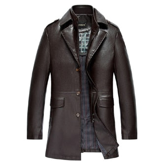Winter Men pu Leather Long Jackets Business Casual Turn-Collar Thick Outwear Jackets and Coats Chaqueta Cuero Hombre