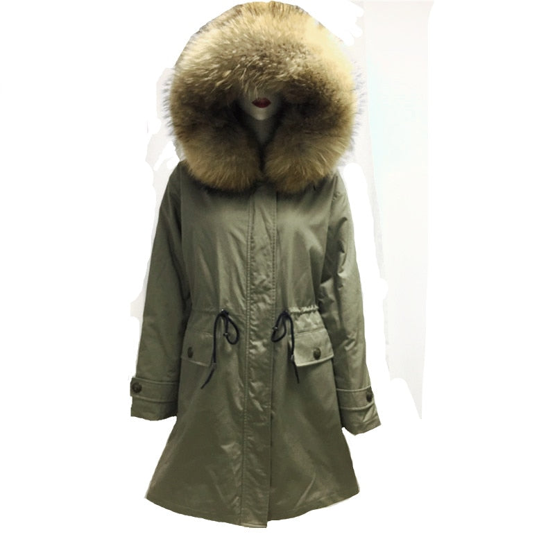 New High-quality Men Winter Genuine Leather Coat Faux-Rabbit Fur Jacket Military Style With Belt Plus Size