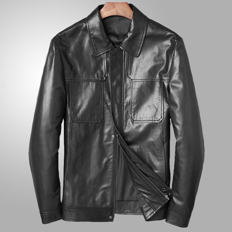 Man Leather Leather Clothing Man Concise Lapel Goat Skin Haining Leather Clothing The Whole Skin Leisure Time Leather Jacket
