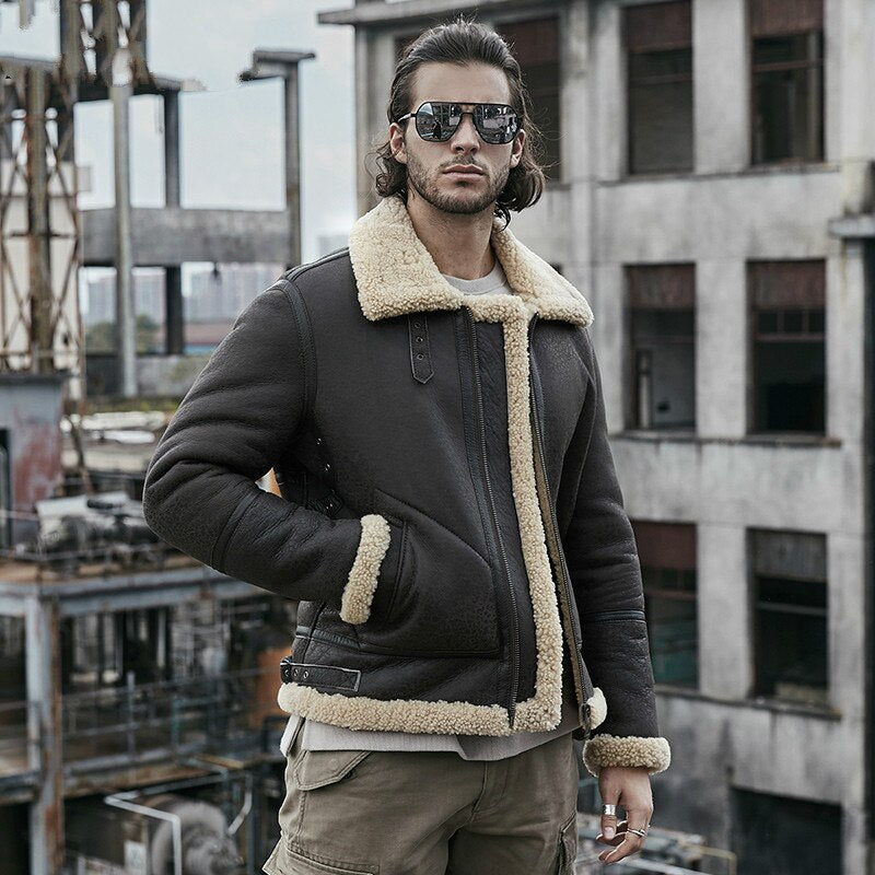 2019 New Men's B3 Shearling Jacket Thicken Sheepskin Coat Winter Fur Coat Mens Genuine Leather Jacket Motorcycle Jacket Men