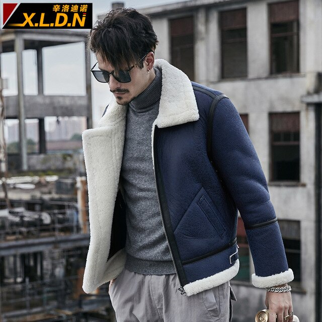 2019 New Men's B3 Shearling Jacket Thicken Sheepskin Coat Winter Fur Coat Mens Genuine Leather Jacket Motorcycle Jacket Men