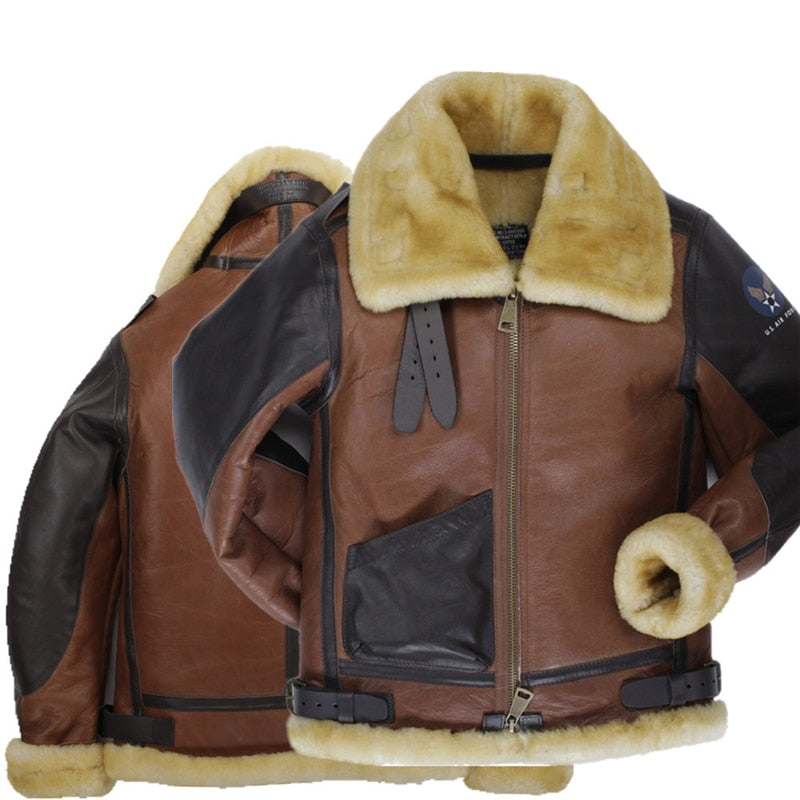 B3 shearling hat Bomber Fur military pilot World II Flying aviation air Leather jacket Environmental protection of leather MAN